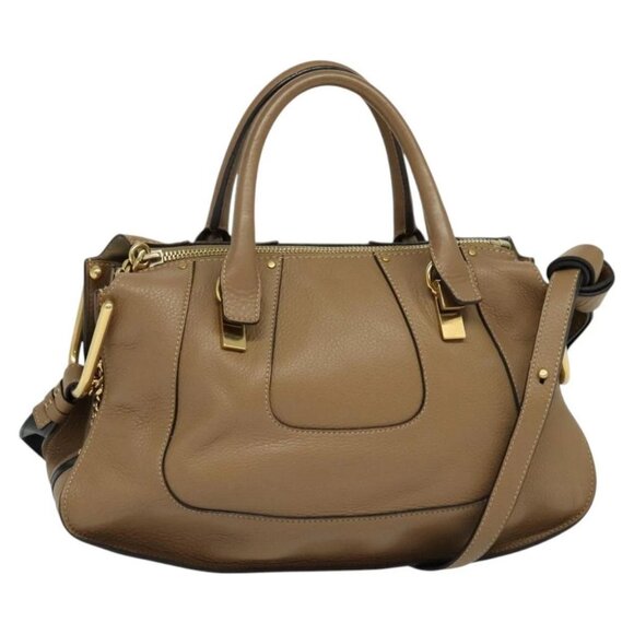 Chloe Hailey Hand Bag Leather 2way Beige Gold Auth am8424 - Picture 1 of 16